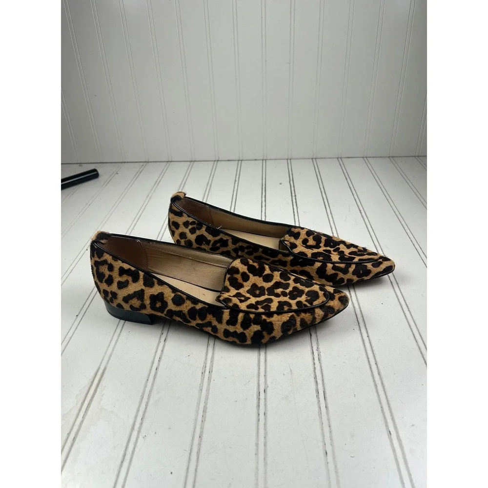 Franco Sarto Leopard Calf Hair Pointed Toe Loafers Flats Women's Size 8.5